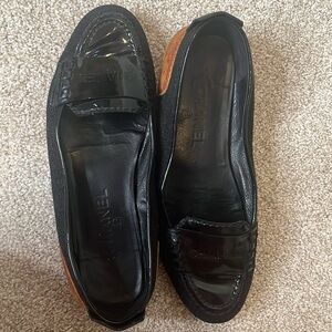 Chanel Black Patent/Grey Wool/Brown Leather Loafers, 39/8